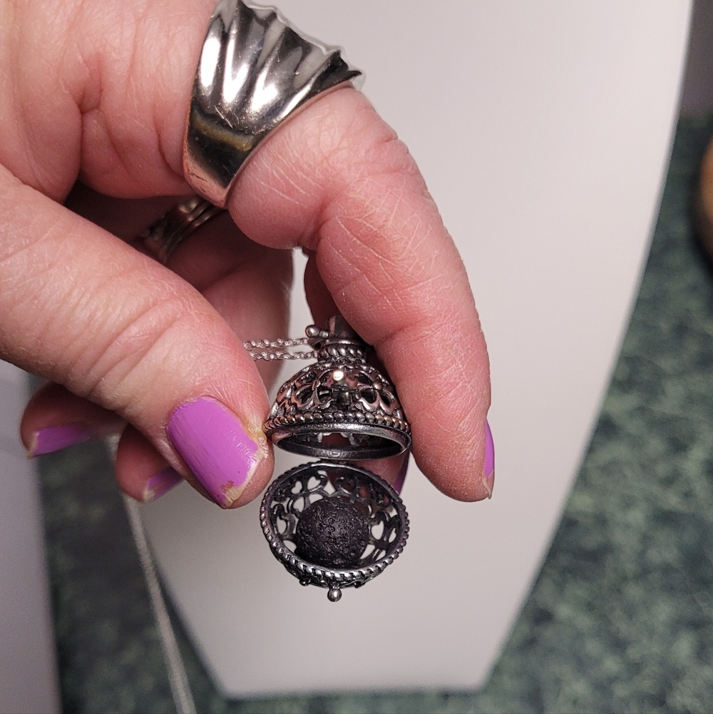 Hand Crafted Gun Metal Silver Filigree Locket Necklace